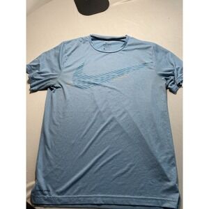 Nike Pro Dri-Fit Shirt Mens Medium M Blue Heathered Graphic Large Swoosh Tee